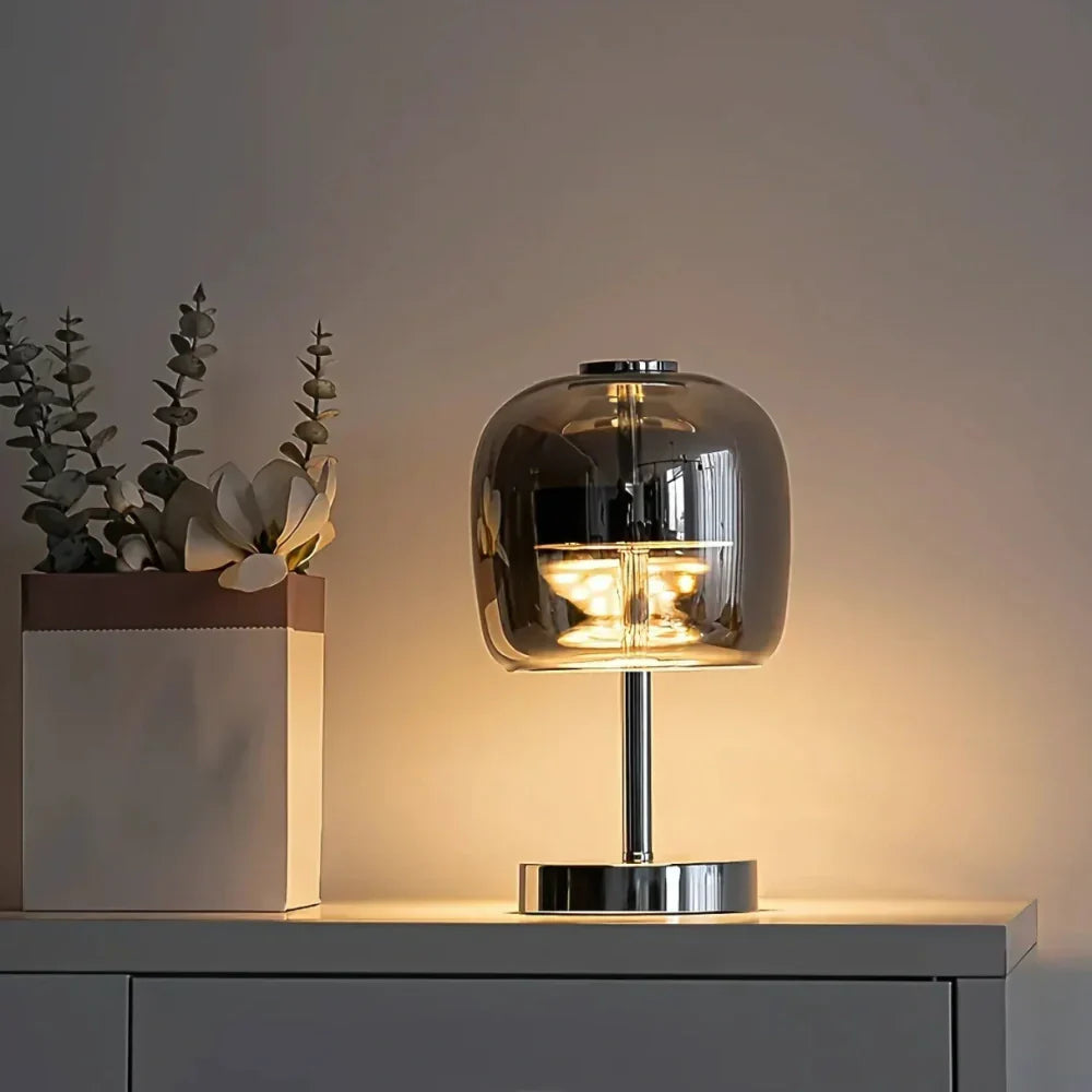 Lampa stołowa LED z USB metal i szkło 27 cm