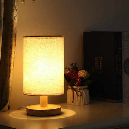 Lampa stołowa z drewna i lnu LED z pilotem