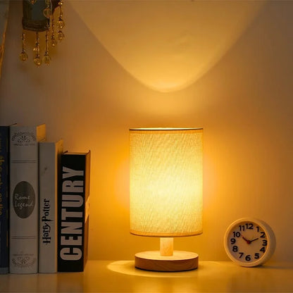 Lampa stołowa z drewna i lnu LED z pilotem