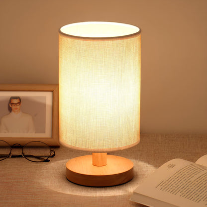 Lampa stołowa z drewna i lnu LED z pilotem