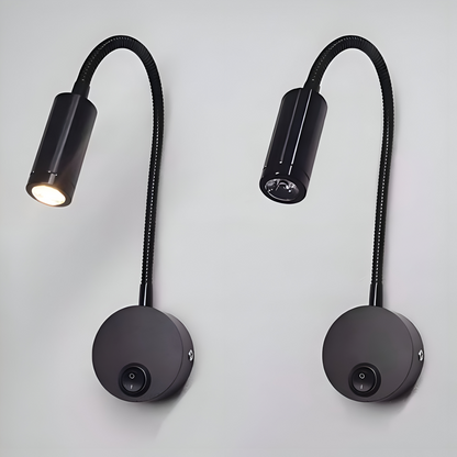 Czarna lampa ścienna LED z regulowanym ramieniem do czytania