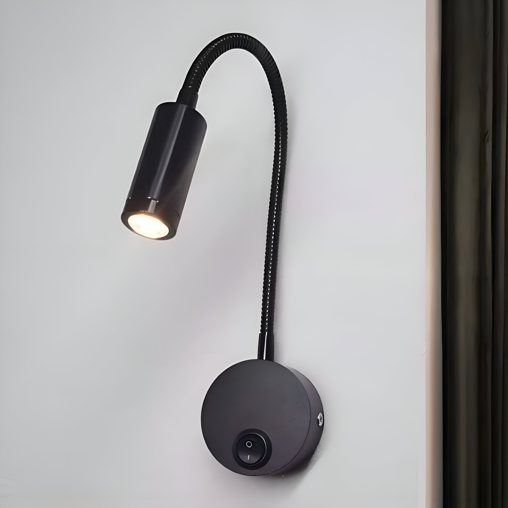 Czarna lampa ścienna LED z regulowanym ramieniem do czytania