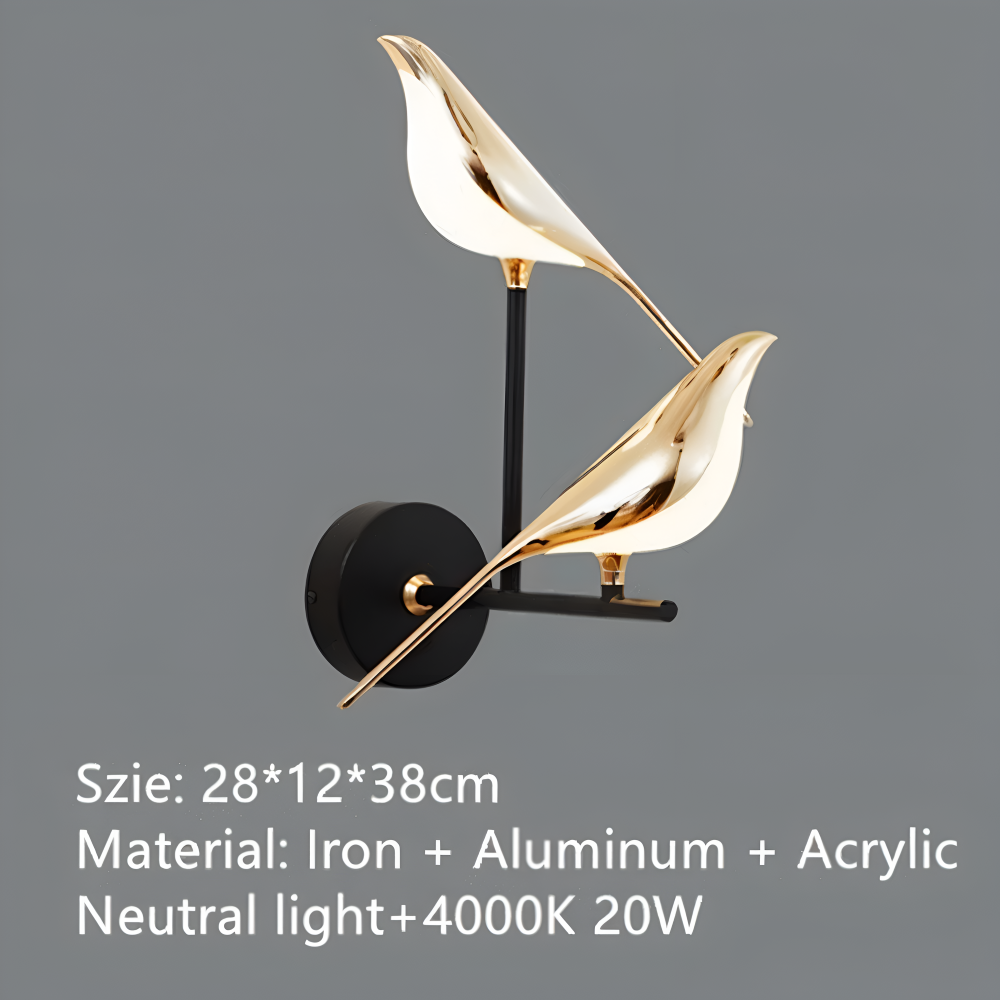 Złota lampa ścienna LED z regulowanym ptakiem