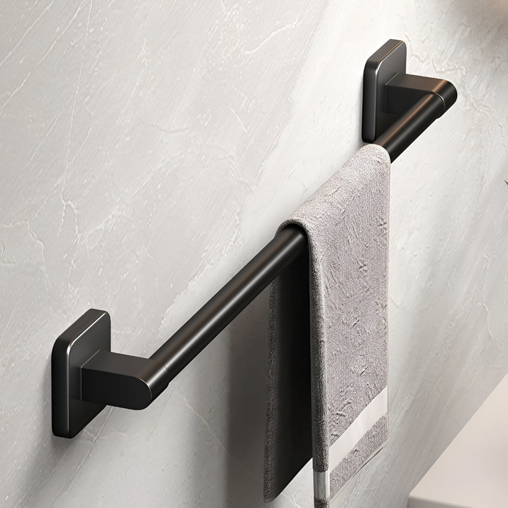 Czarny samoprzylepny wieszak na ręczniki do łazienki i kuchni