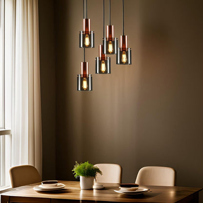 Cylindryczna lampa wisząca ze szkła i metalu LED