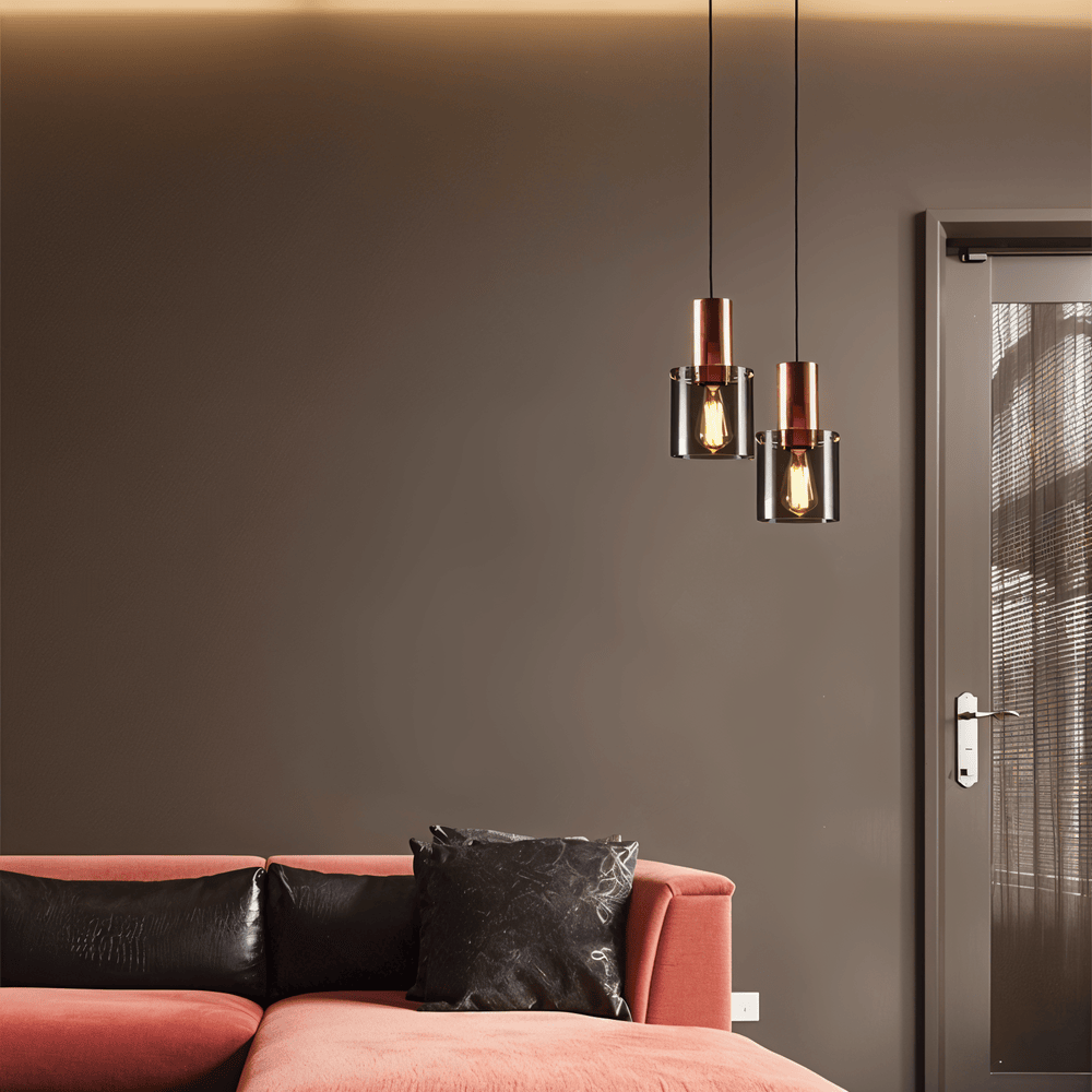 Cylindryczna lampa wisząca ze szkła i metalu LED