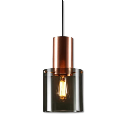 Cylindryczna lampa wisząca ze szkła i metalu LED