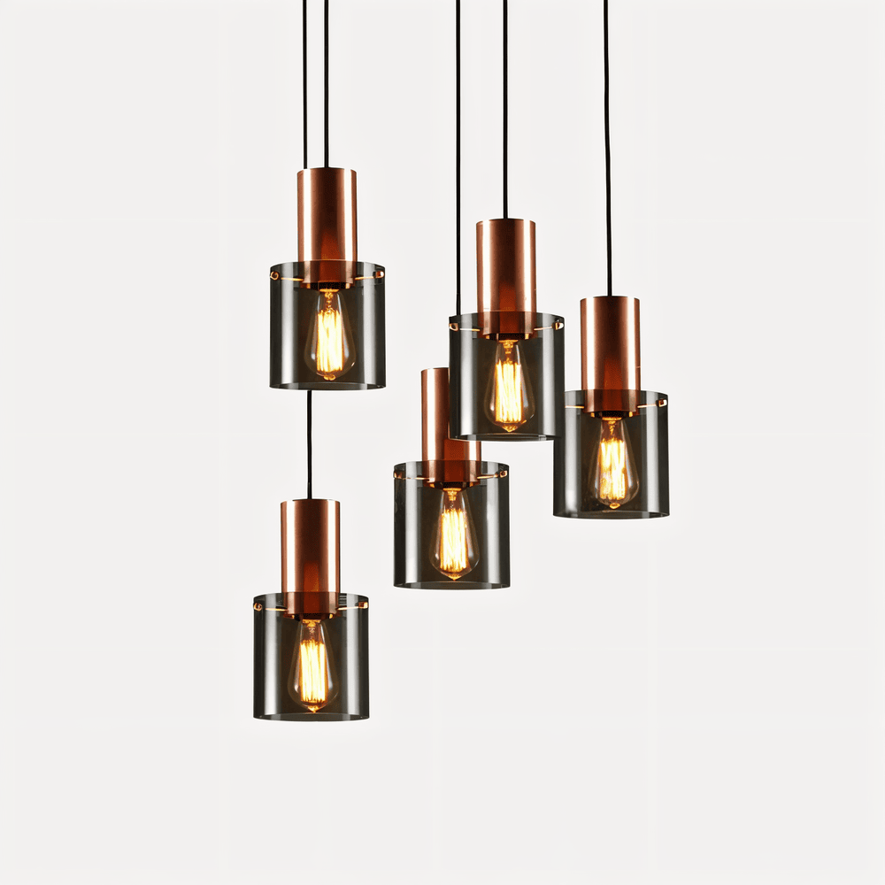 Cylindryczna lampa wisząca ze szkła i metalu LED