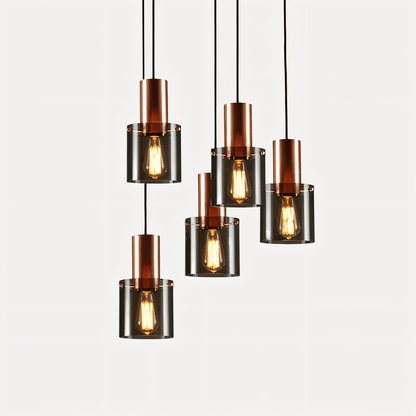 Cylindryczna lampa wisząca ze szkła i metalu LED
