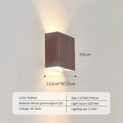Drewniana lampa ścienna LED góra dół 12 cm