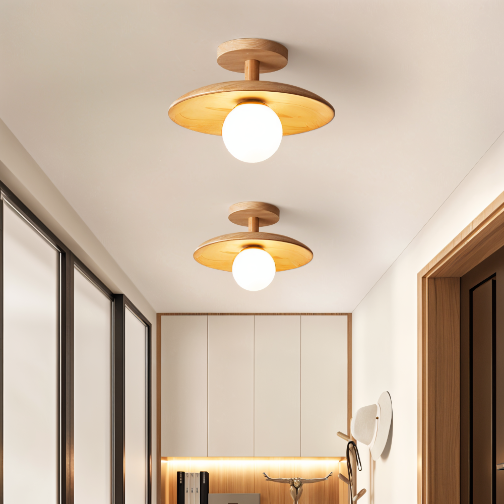 Drewniana lampa sufitowa LED do salonu i sypialni