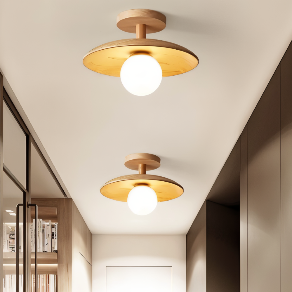 Lampa sufitowa drewniana LED ze szkłem nowoczesna