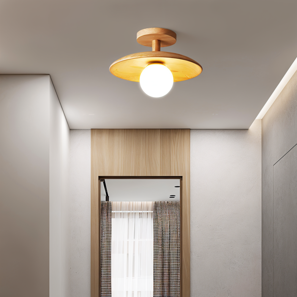 Lampa sufitowa drewniana LED ze szkłem nowoczesna