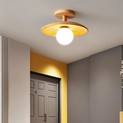 Lampa sufitowa drewniana LED ze szkłem nowoczesna