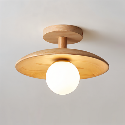 Lampa sufitowa drewniana LED ze szkłem nowoczesna