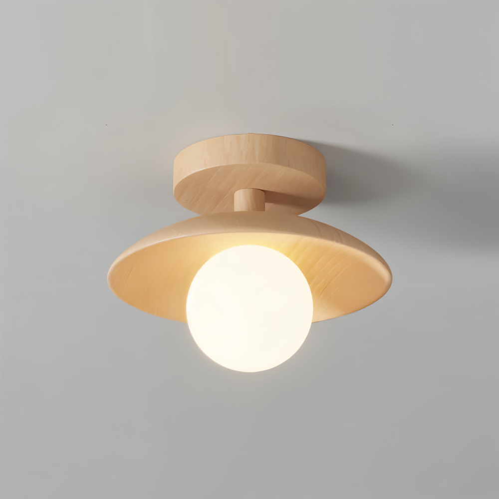 Lampa sufitowa drewniana LED ze szkłem nowoczesna