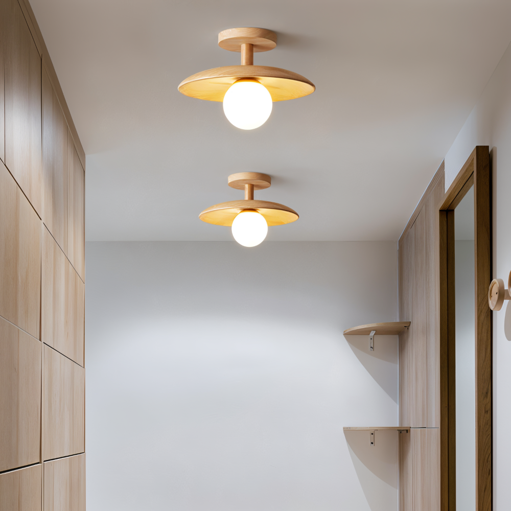 Lampa sufitowa drewniana LED ze szkłem nowoczesna