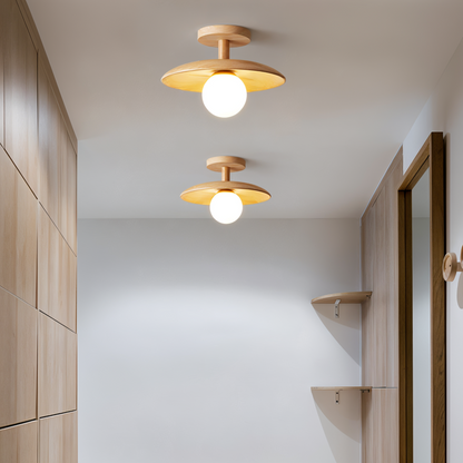 Lampa sufitowa drewniana LED ze szkłem nowoczesna