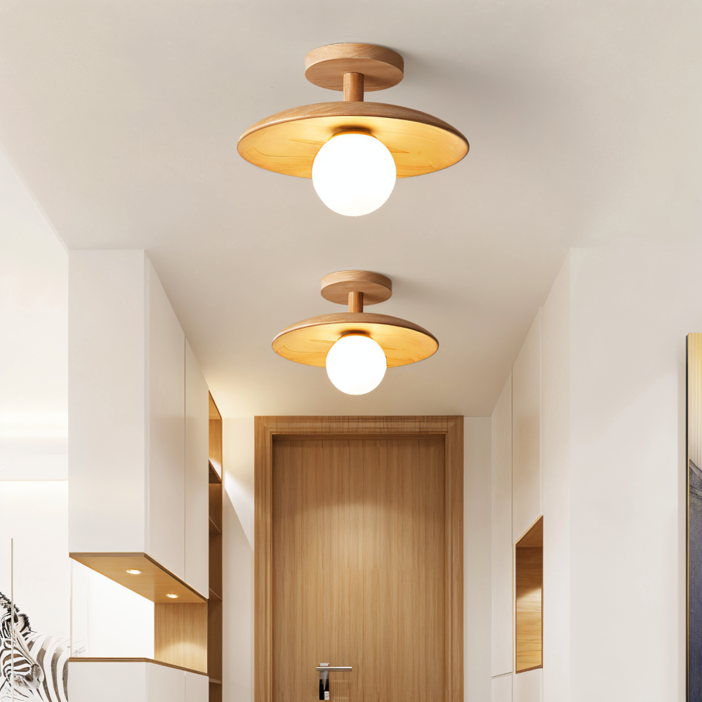 Lampa sufitowa drewniana LED ze szkłem nowoczesna