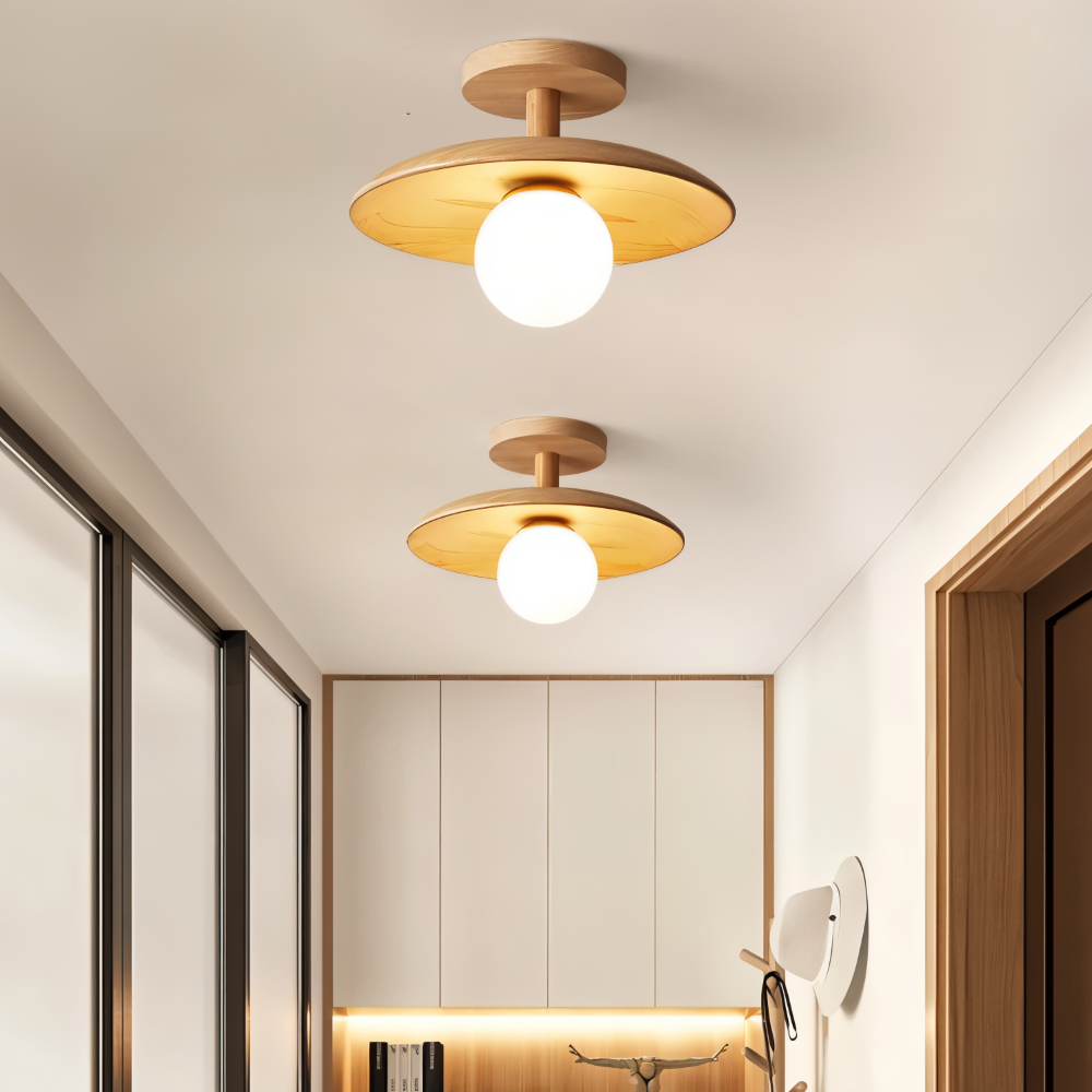 Lampa sufitowa drewniana LED ze szkłem nowoczesna