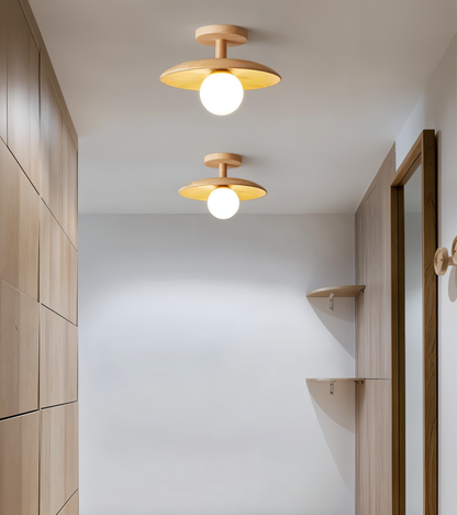 Lampa sufitowa drewniana LED ze szkłem nowoczesna