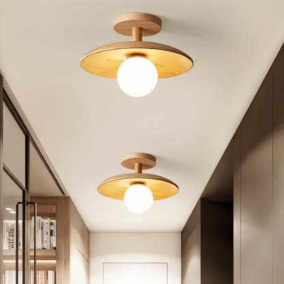 Lampa sufitowa drewniana LED ze szkłem nowoczesna