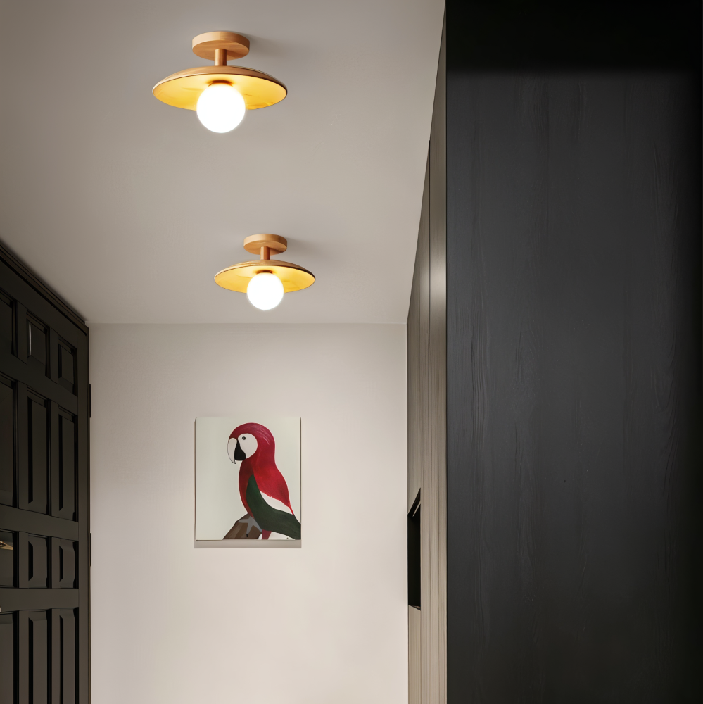 Lampa sufitowa drewniana LED ze szkłem nowoczesna