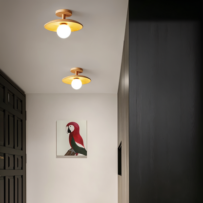 Lampa sufitowa drewniana LED ze szkłem nowoczesna