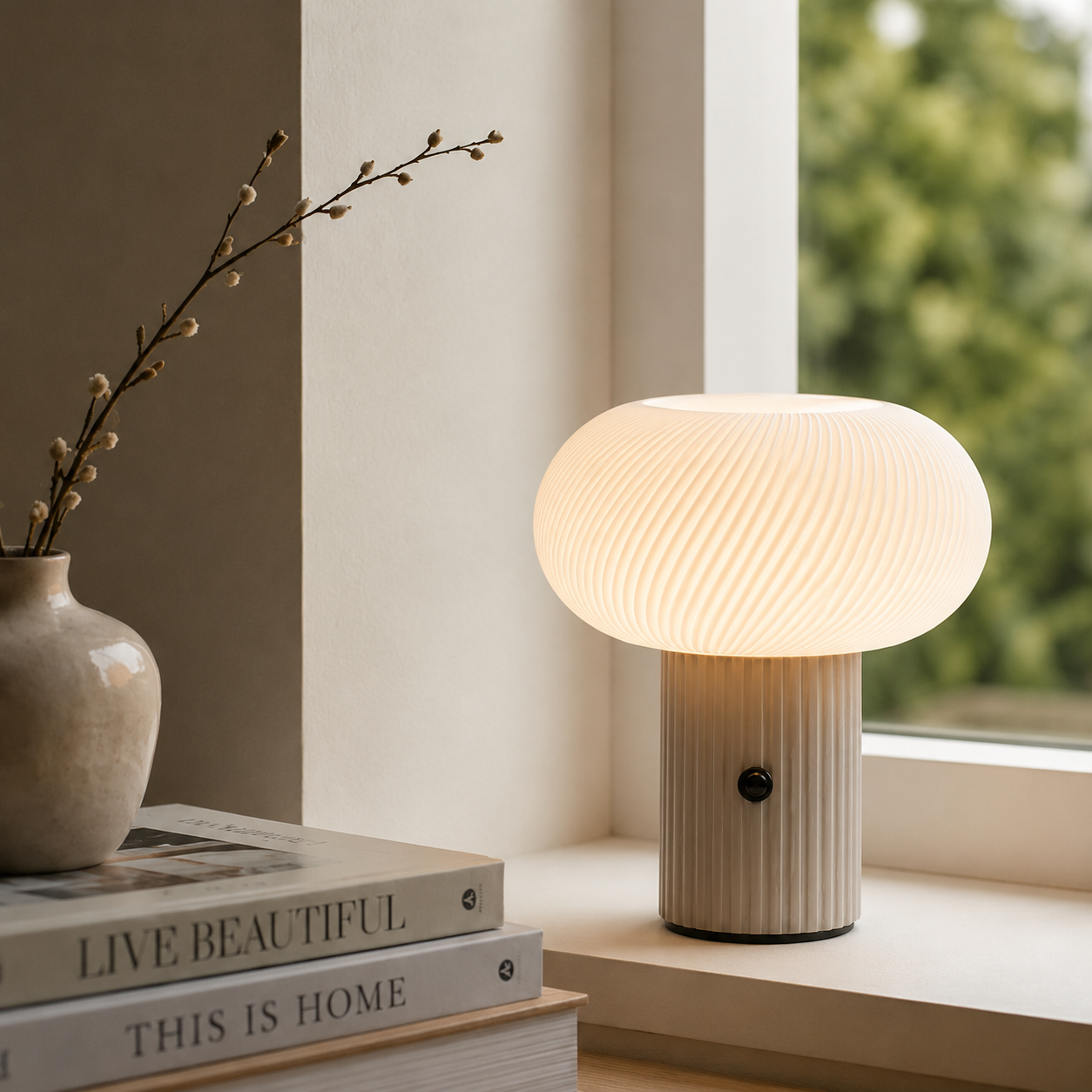 Lampa stołowa LED grzybek – dekoracyjna, kolorowe światło, styl retro