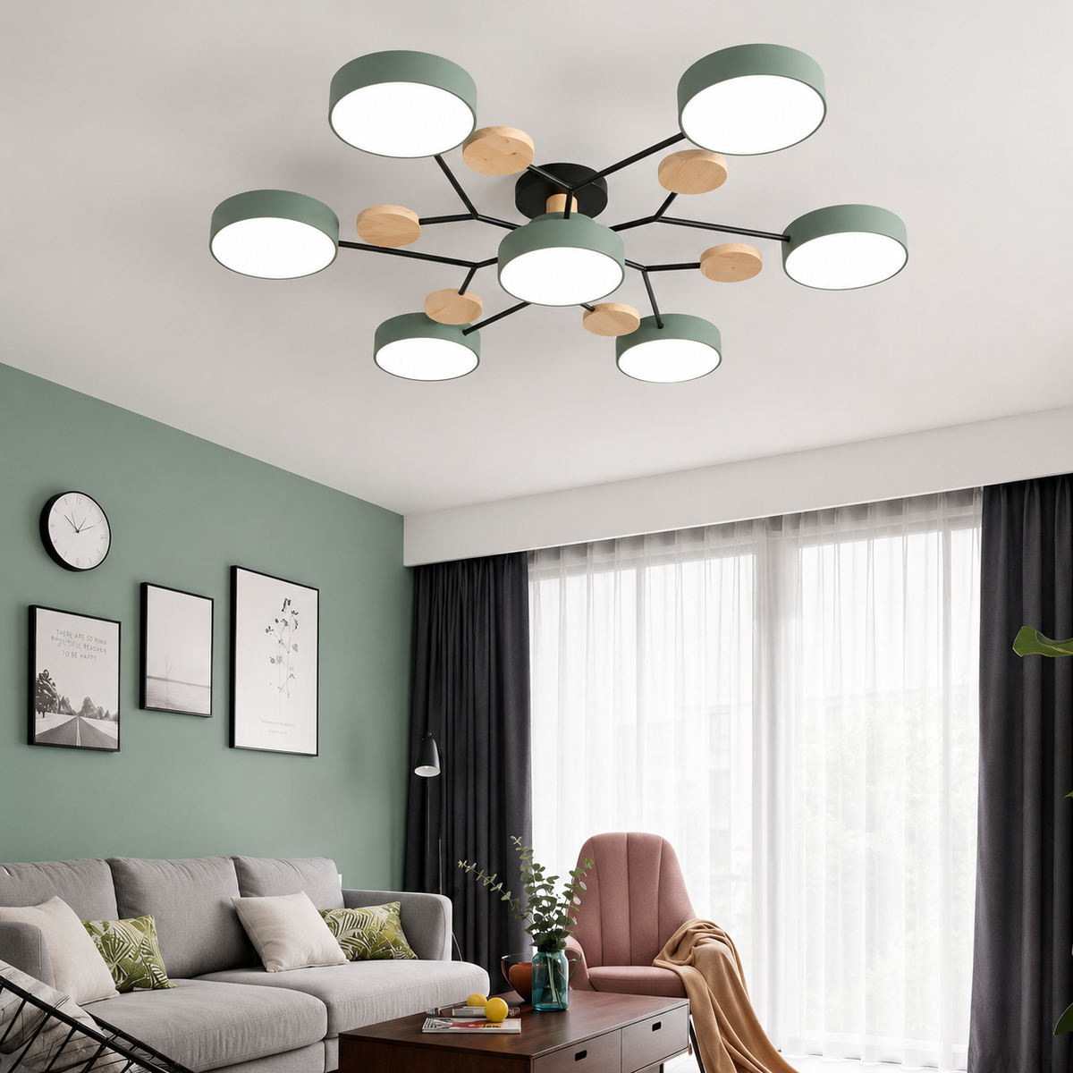 Nowoczesna lampa sufitowa LED z drewnianymi detalami
