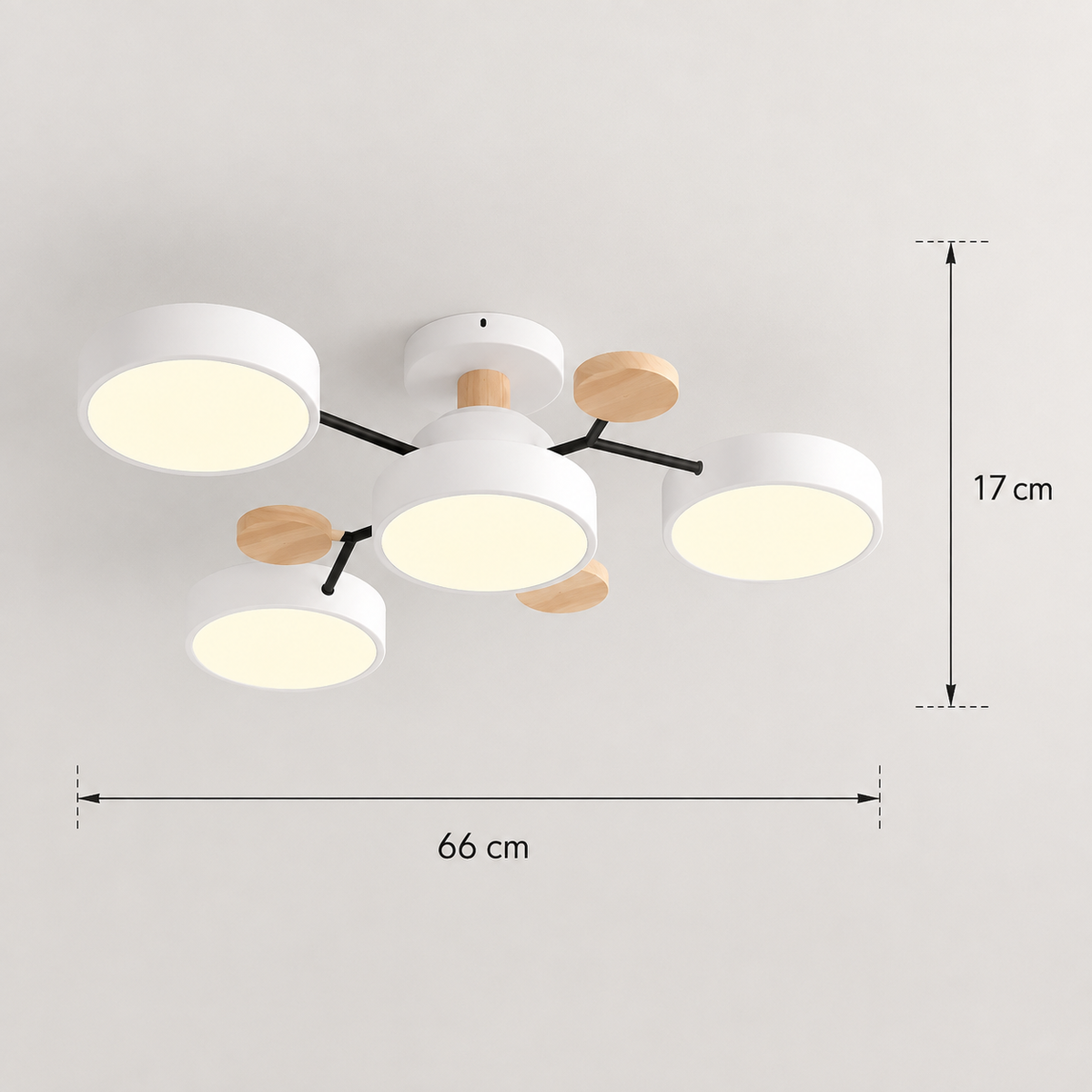 Nowoczesna lampa sufitowa LED z drewnianymi detalami