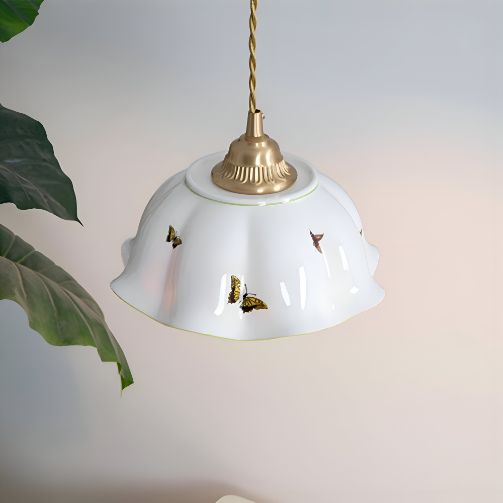 Ceramiczna lampa wisząca motyl LED do salonu