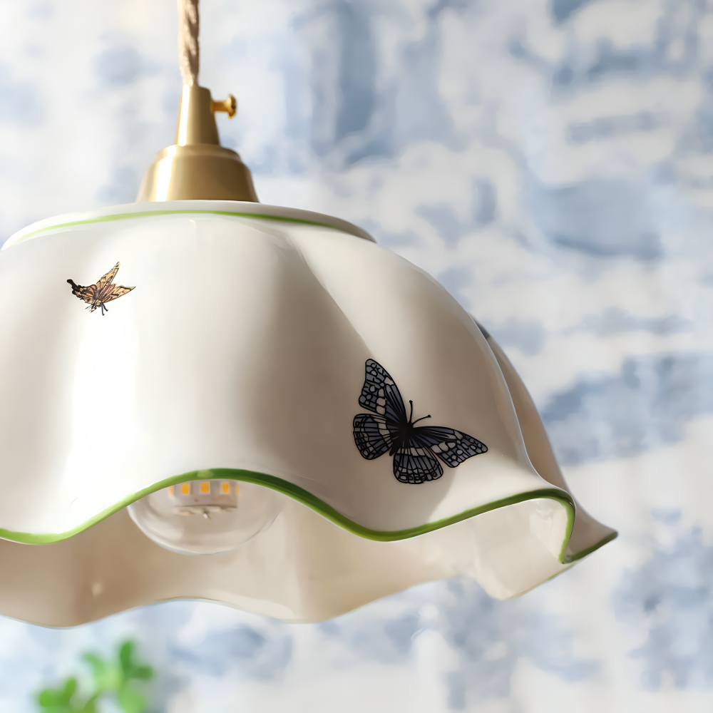 Ceramiczna lampa wisząca motyl LED do salonu