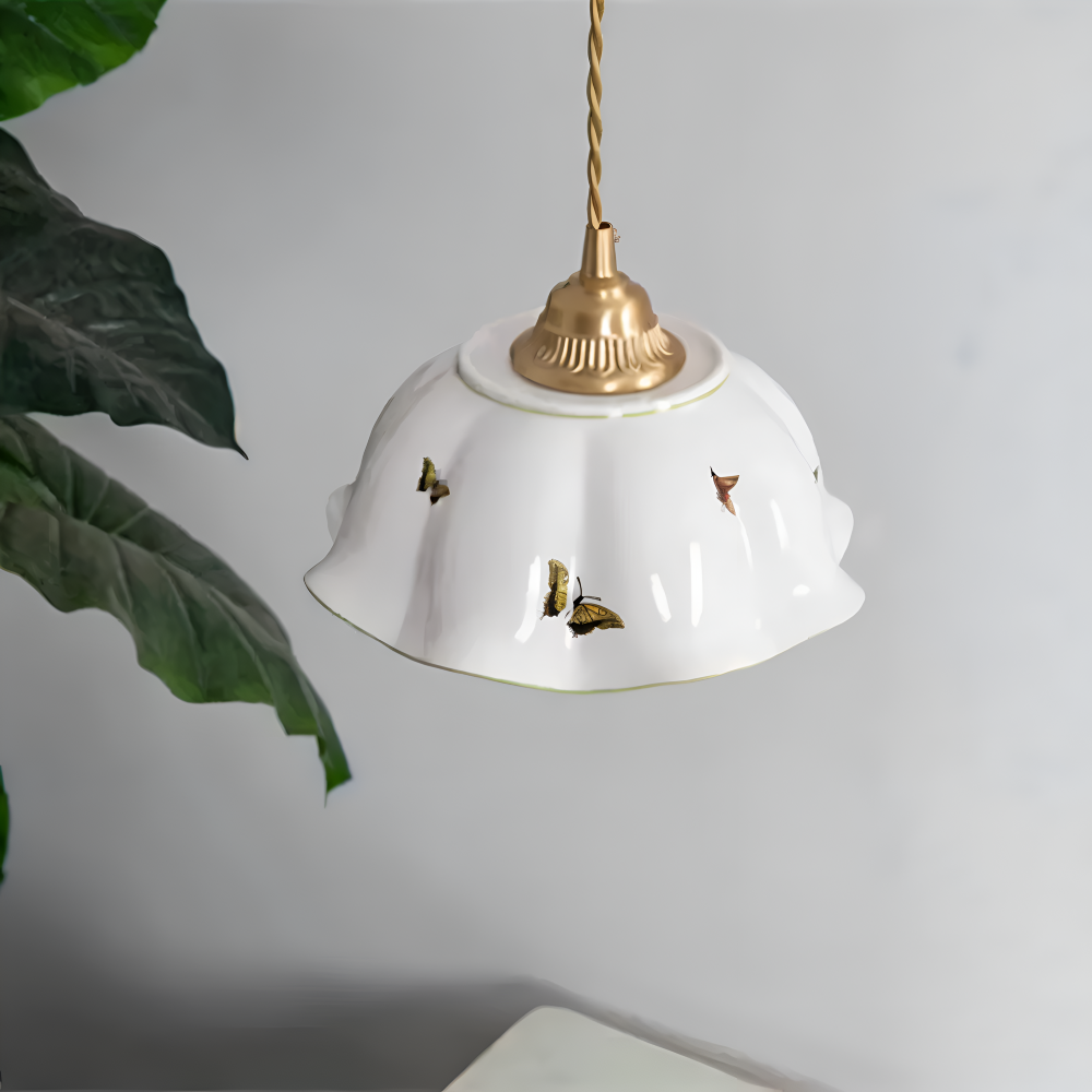 Ceramiczna lampa wisząca motyl LED do salonu