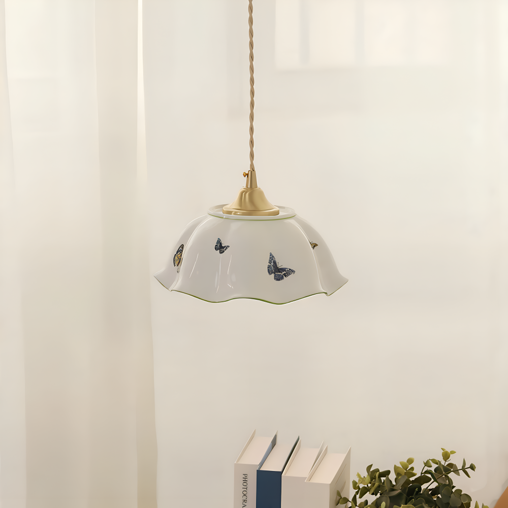 Ceramiczna lampa wisząca motyl LED do salonu
