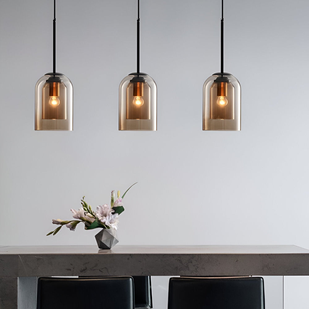 Lampa wisząca z podwójnym szkłem dymionym