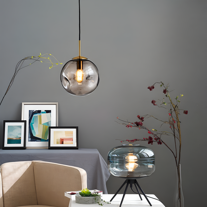 Lampa wisząca vintage ze szkła champagne szarego