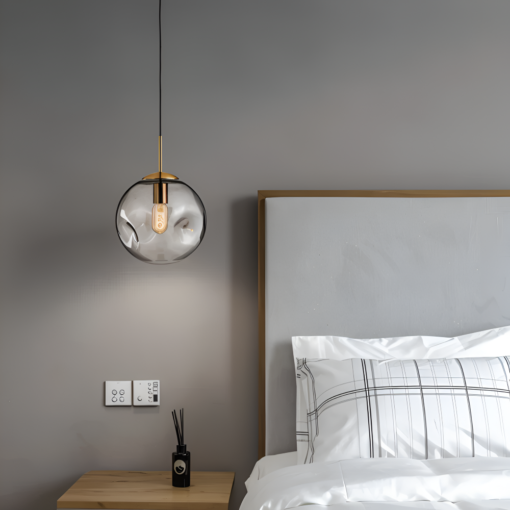 Lampa wisząca vintage ze szkła champagne szarego