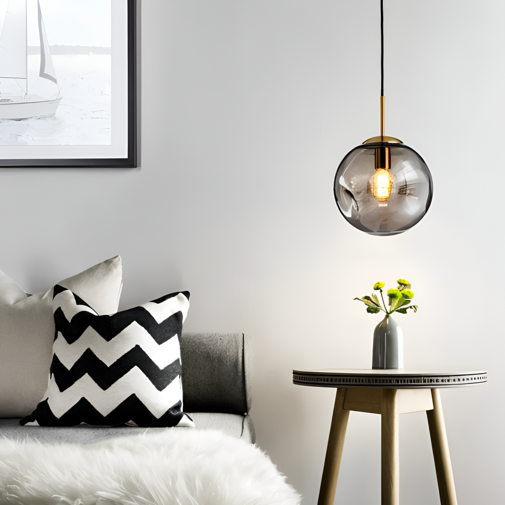 Lampa wisząca vintage ze szkła champagne szarego