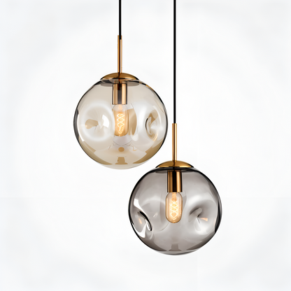 Lampa wisząca vintage ze szkła champagne szarego