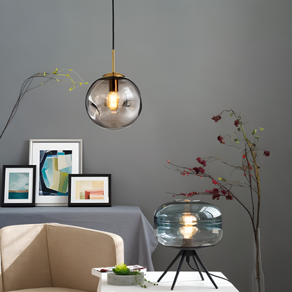 Lampa wisząca vintage ze szkła champagne szarego