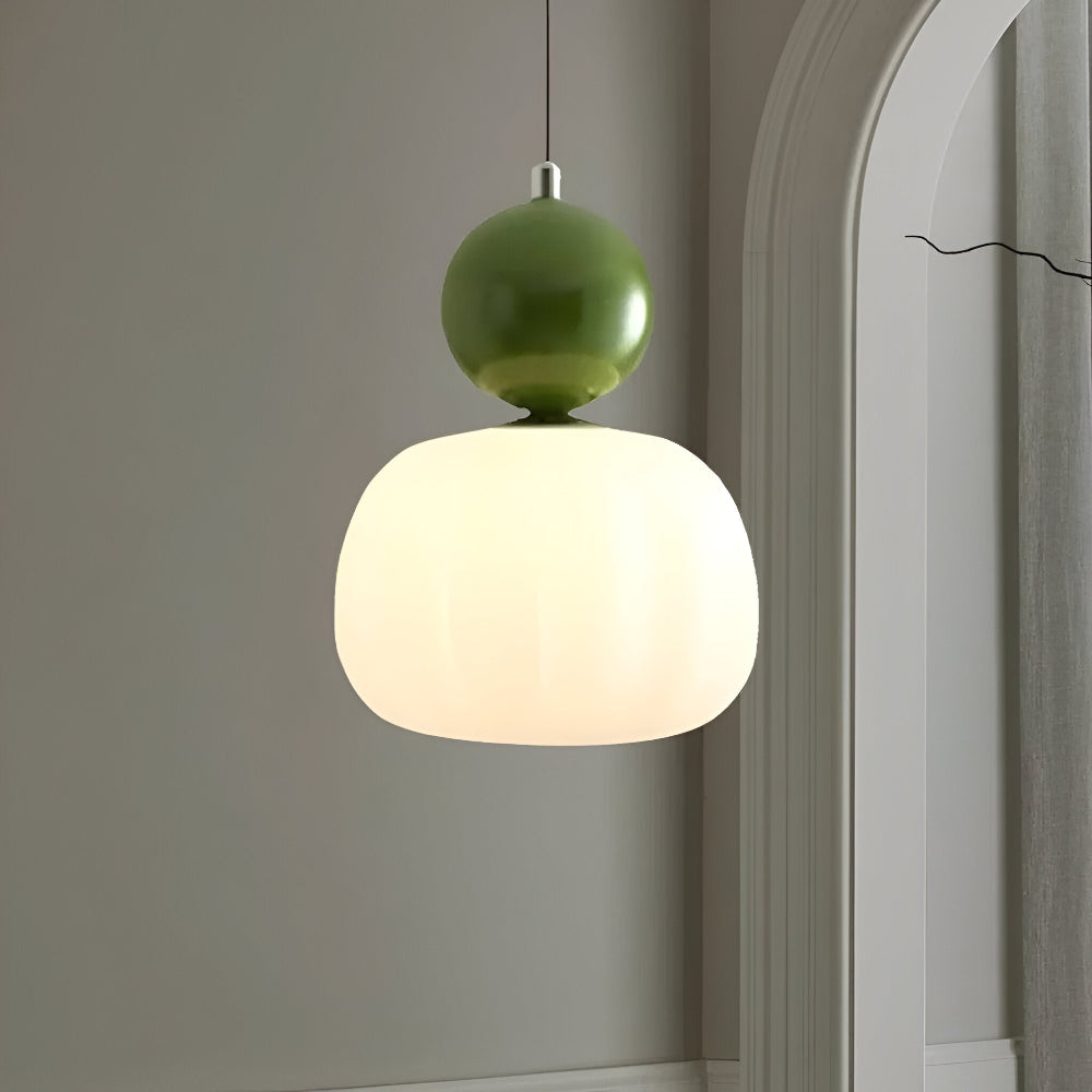 Lampa wisząca Art Deco kremowa z metalową ramą