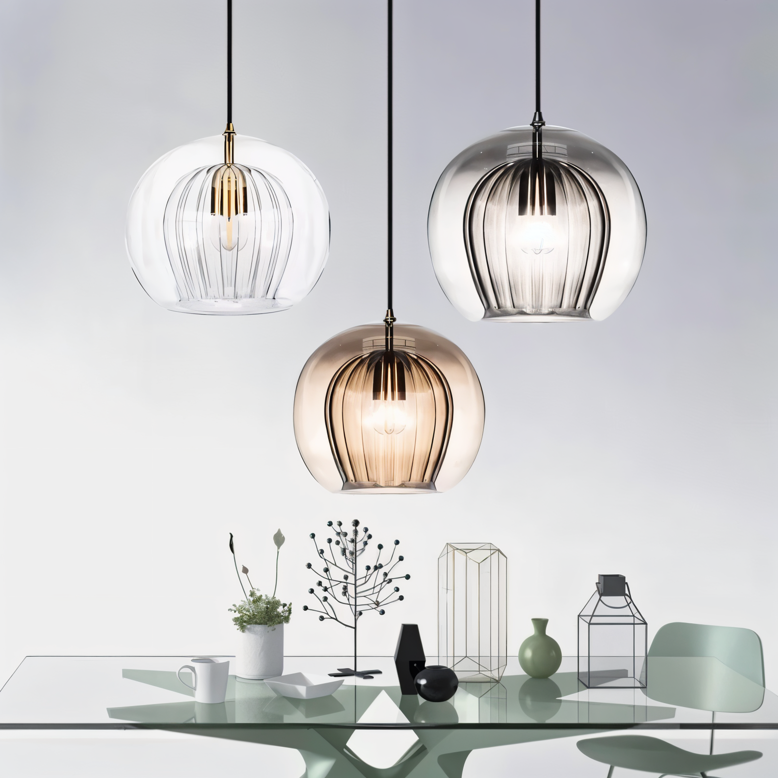 Kulista lampa wisząca szklana vintage