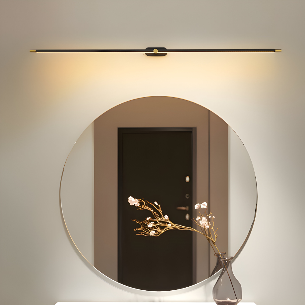 Wąska lampa ścienna LED czarno-złota do salonu