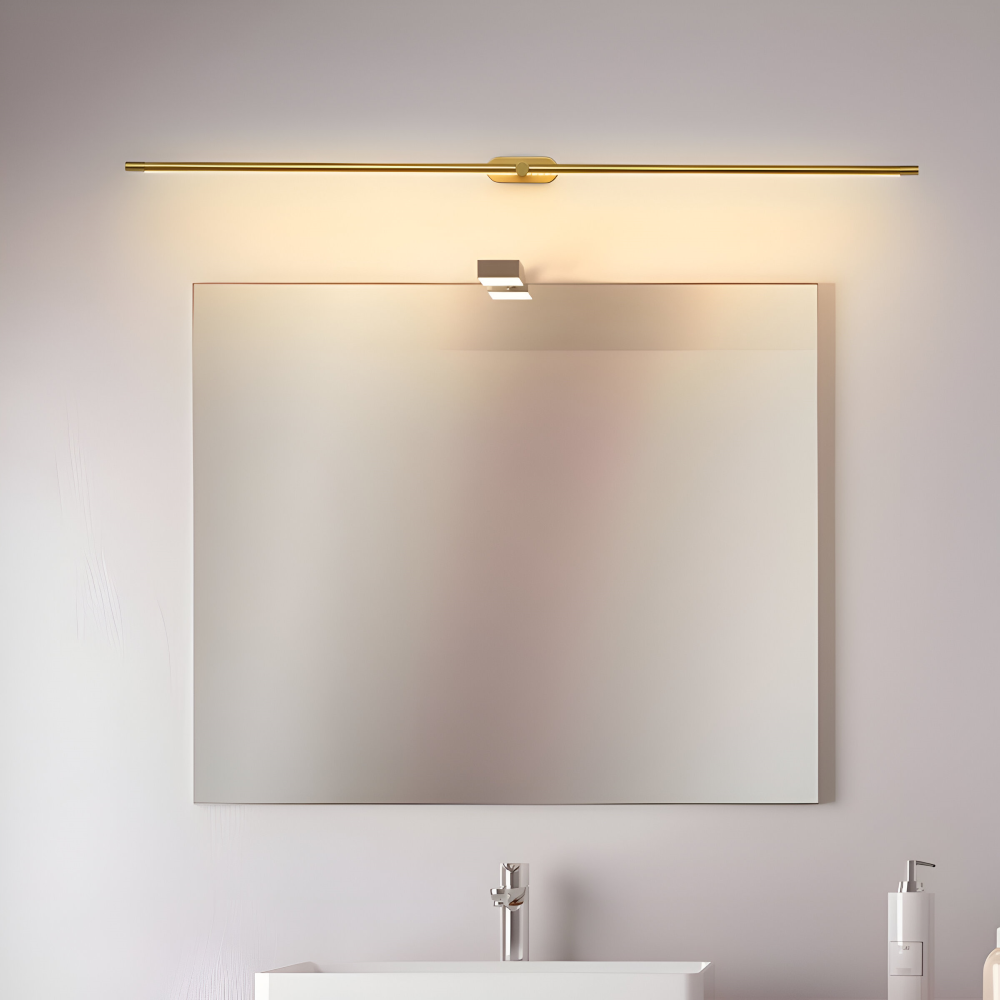 Wąska lampa ścienna LED czarno-złota do salonu