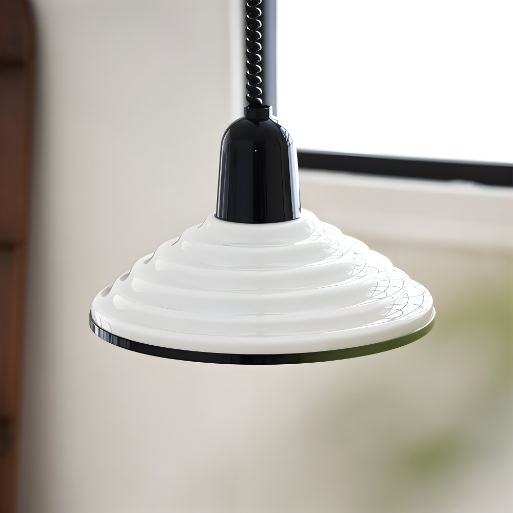 Kremowa lampa sufitowa metalowa z czarnym kablem