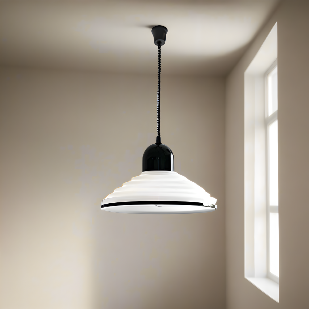 Kremowa lampa sufitowa metalowa z czarnym kablem