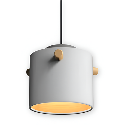 Skandynawska lampa wisząca z drewna i metalu do jadalni