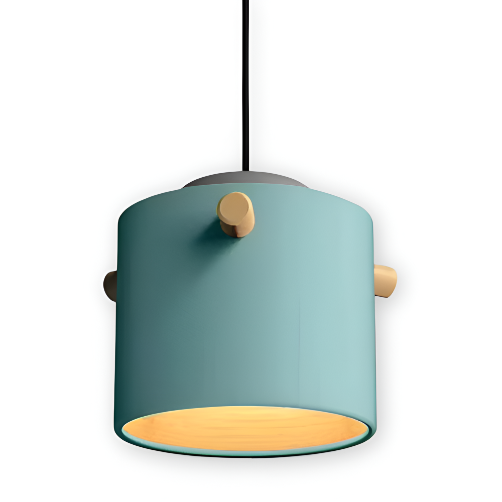 Skandynawska lampa wisząca z drewna i metalu do jadalni