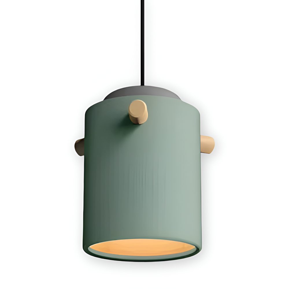 Skandynawska lampa wisząca z drewna i metalu do jadalni